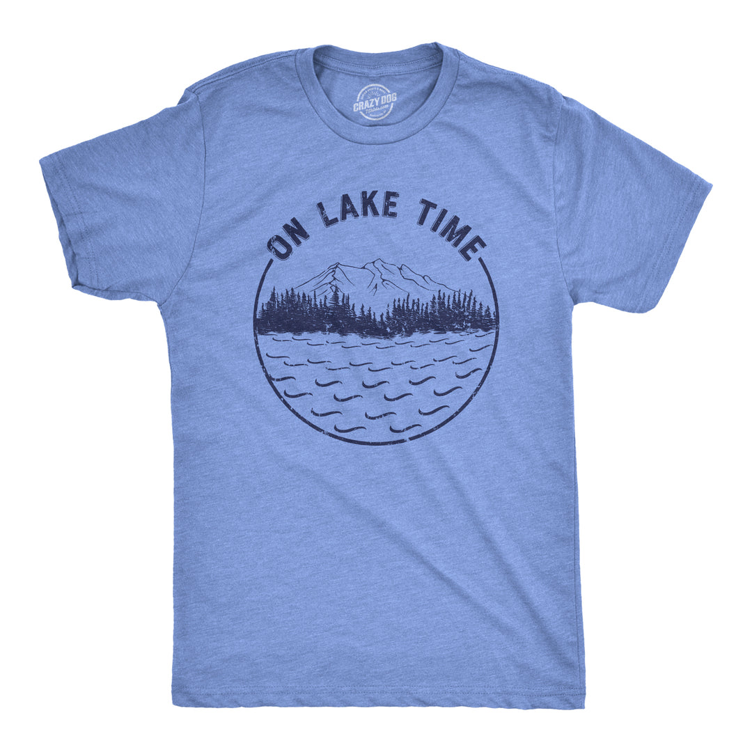 Funny Heather Light Blue On Lake Time Mens T Shirt Nerdy Camping Tee