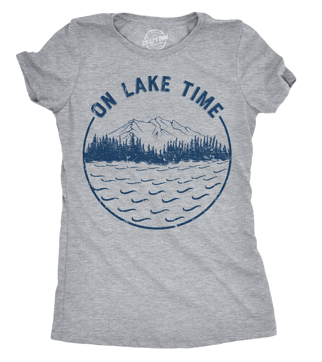 Funny Light Heather Grey On Lake Time Womens T Shirt Nerdy Vacation Tee