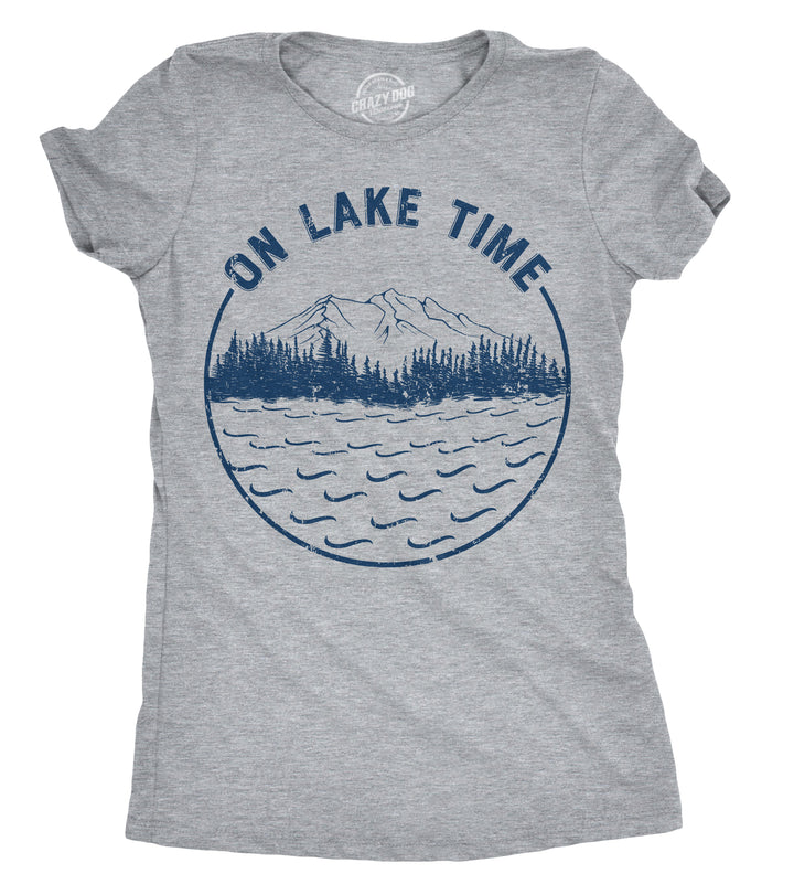 Funny Light Heather Grey On Lake Time Womens T Shirt Nerdy Vacation Tee