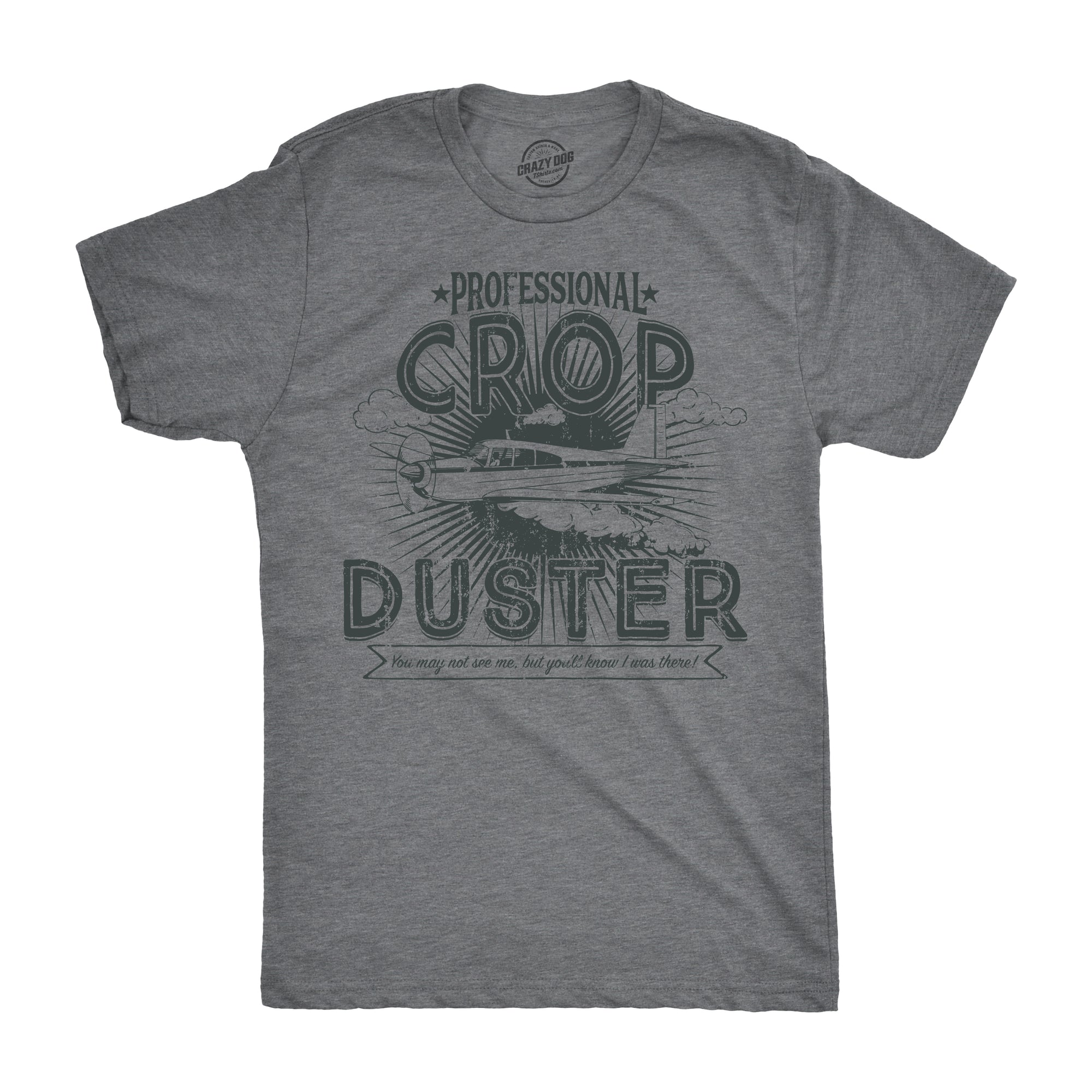 Funny Dark Heather Grey Professional Crop Duster Mens T Shirt Nerdy toilet Tee