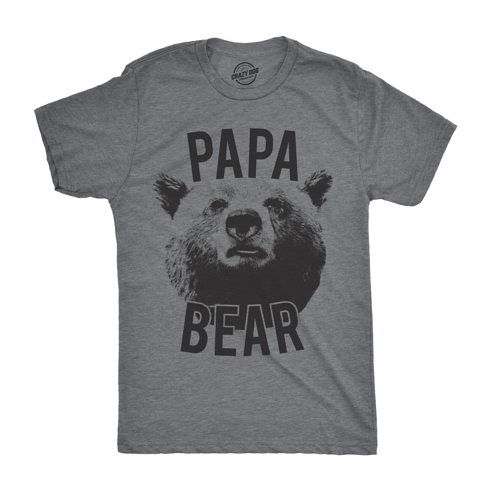 Funny Dark Heather Grey Papa Bear Realistic Mens T Shirt Nerdy Father&#39;s Day Tee