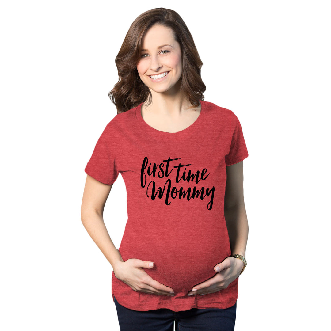 Funny Heather Red First Time Mommy Maternity T Shirt Nerdy Mother's Day Tee