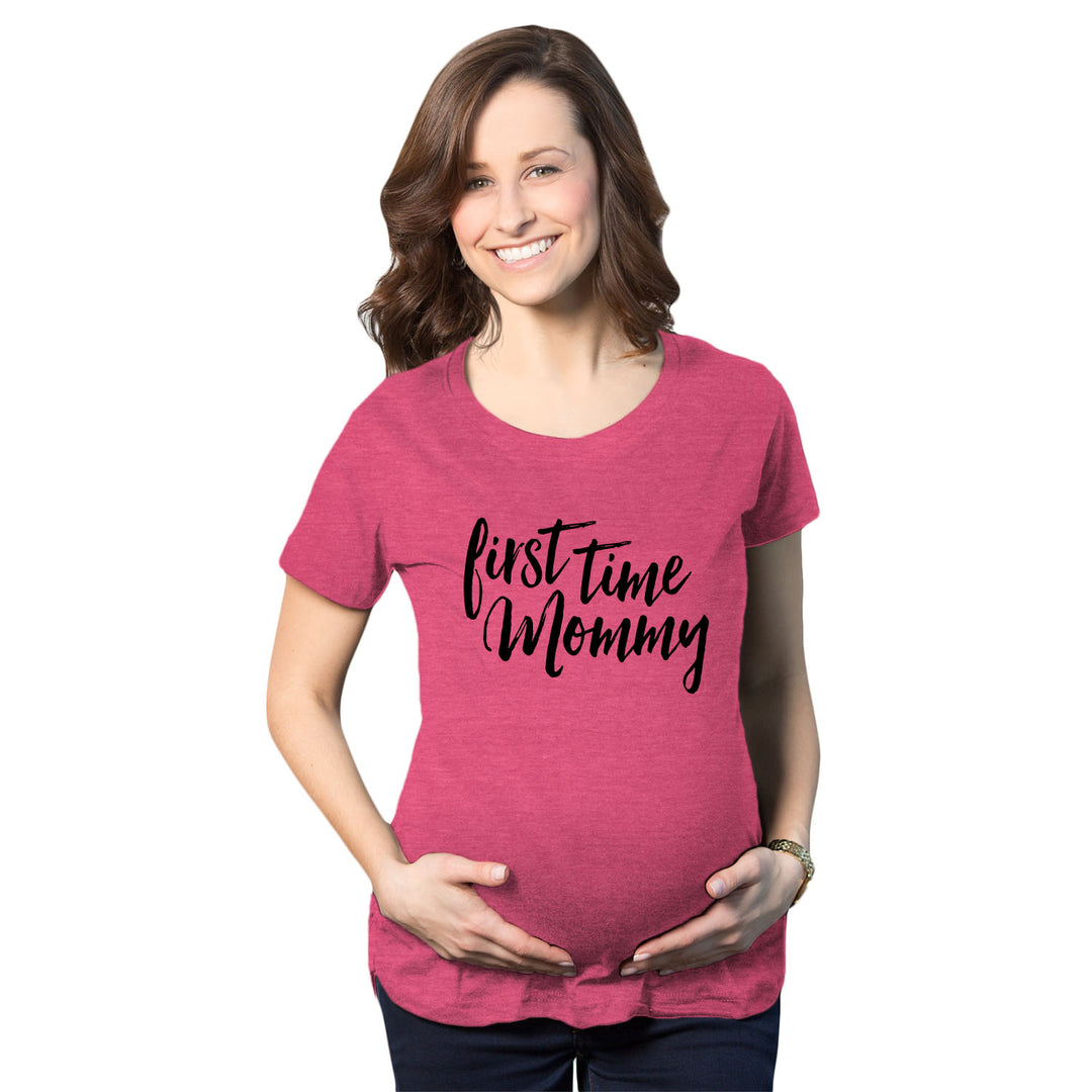Funny Heather Pink First Time Mommy Maternity T Shirt Nerdy Mother's Day Tee