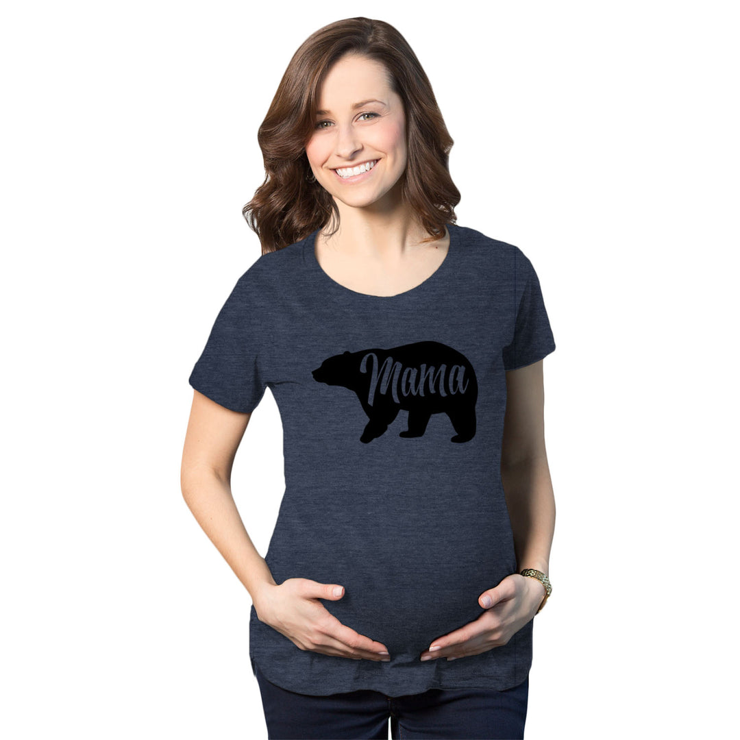 Funny Heather Navy Mama Bear Maternity T Shirt Nerdy Mother's Day Animal Tee