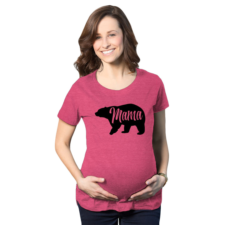 Funny Heather Pink Mama Bear Maternity T Shirt Nerdy Mother's Day Animal Tee