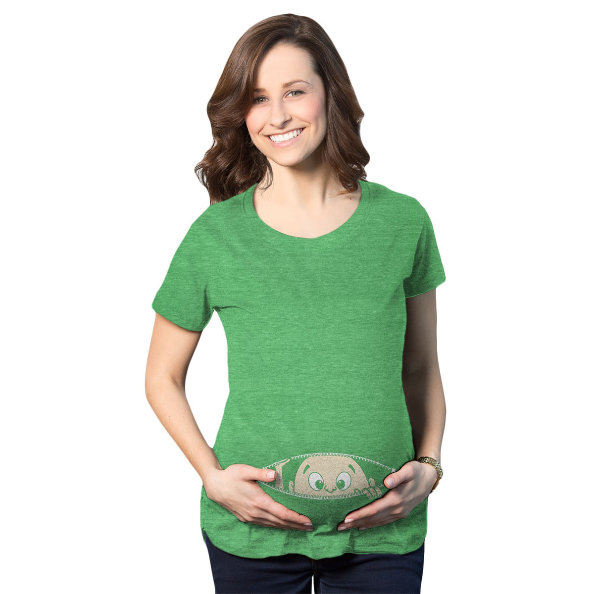 Funny Green Peeking Baby Maternity T Shirt Nerdy Peeking Tee