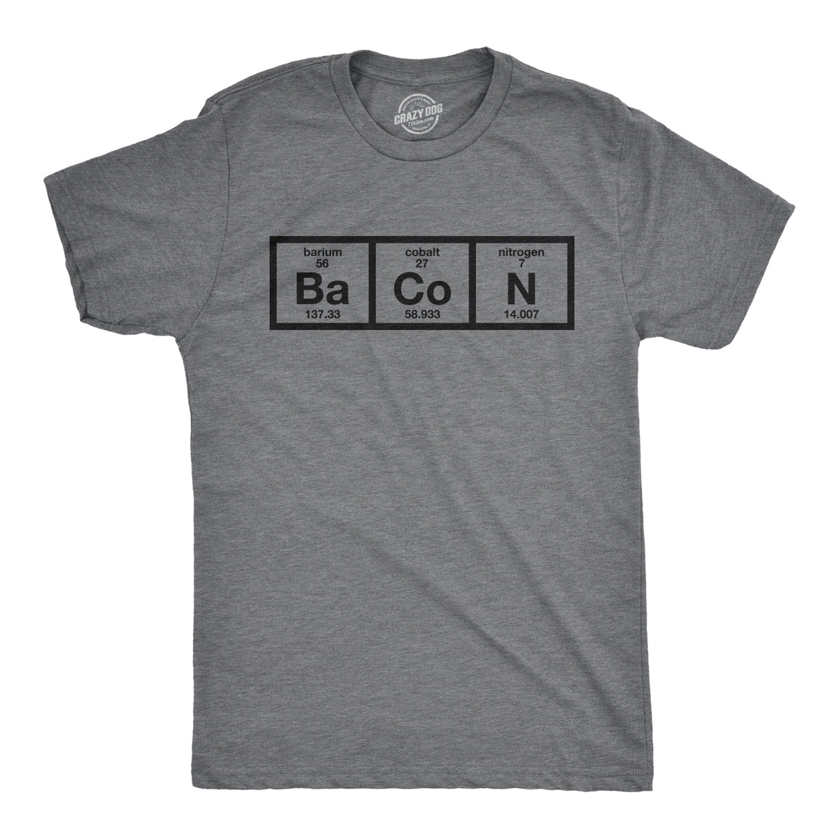 Funny Dark Heather Grey Chemistry Of Bacon Mens T Shirt Nerdy Science food Tee
