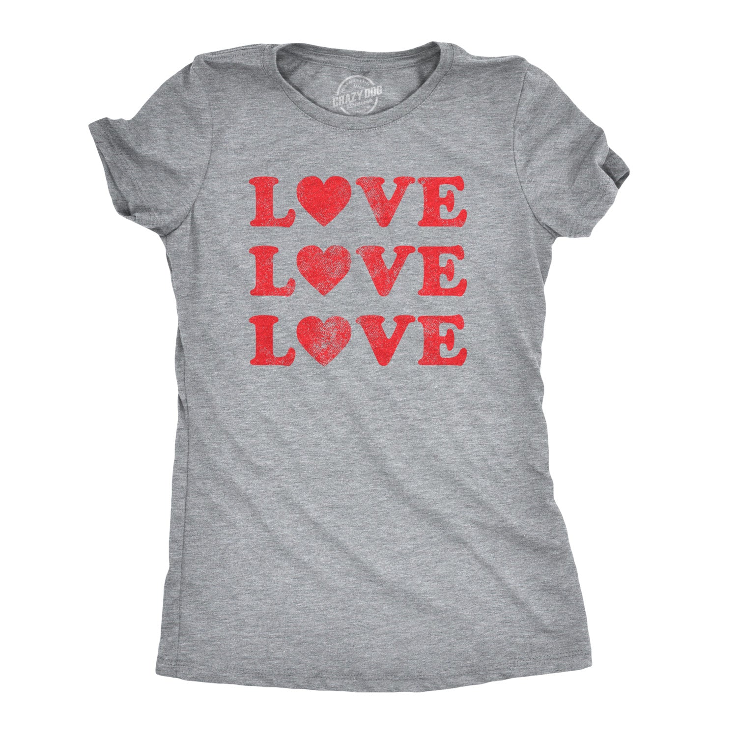 Funny Light Heather Grey - Love 3X Love 3 Hearts Womens T Shirt Nerdy Valentine's Day retro Tee