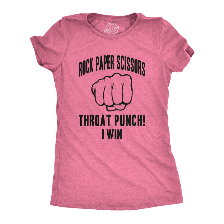Funny Heather Pink Rock Paper Scissors Throat Punch Womens T Shirt Nerdy Sarcastic Tee