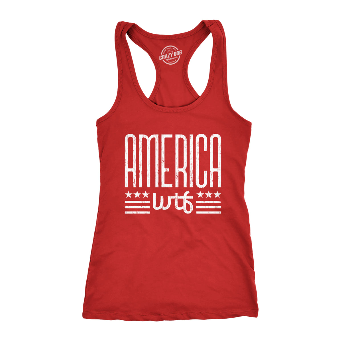 Funny Red America WTF Womens Tank Top Nerdy Fourth Of July Sarcastic Tee