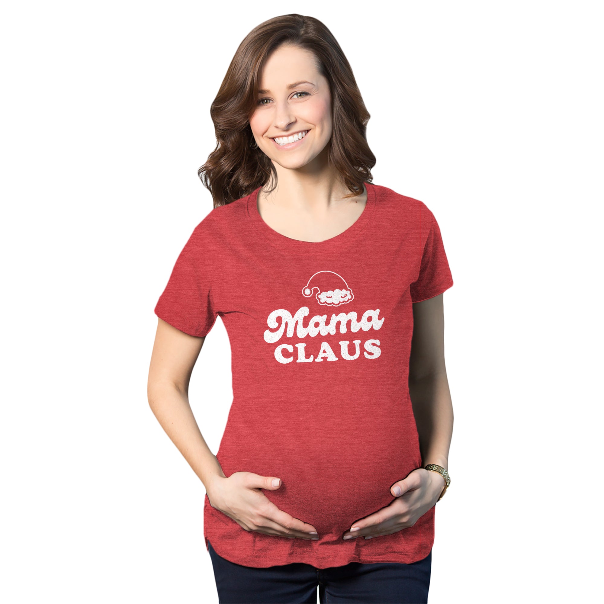 Funny Heather Red - Mama Mama Claus Maternity T Shirt Nerdy Christmas Tee