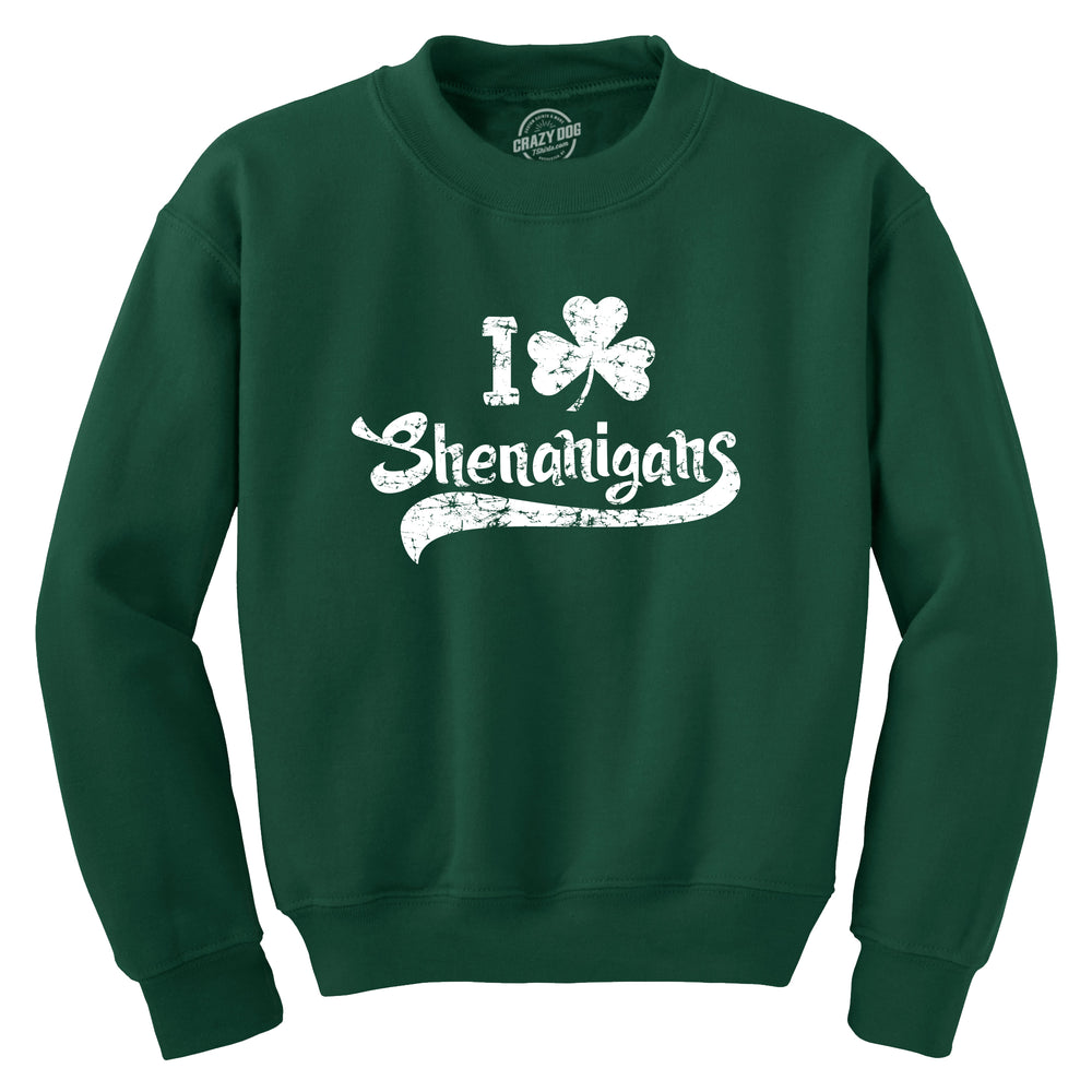 Funny Forest Green I Clover Shenanigans Sweatshirt Nerdy Saint Patrick's Day Drinking Tee