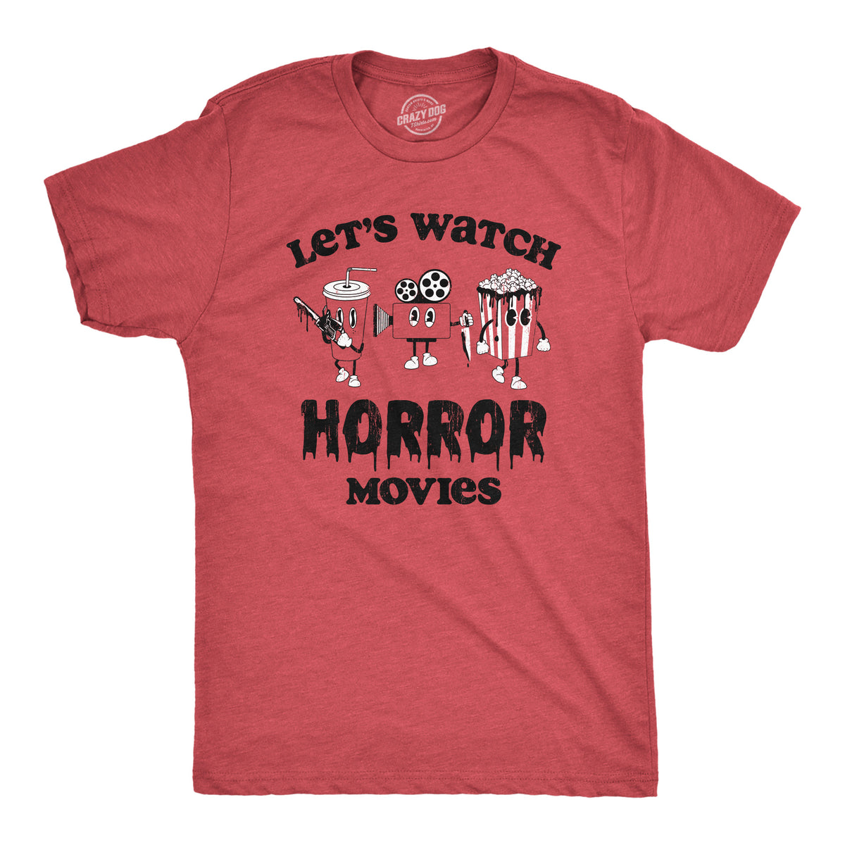 Funny Heather Red - HORROR Lets Watch Horror Movies Mens T Shirt Nerdy TV &amp; Movies Tee
