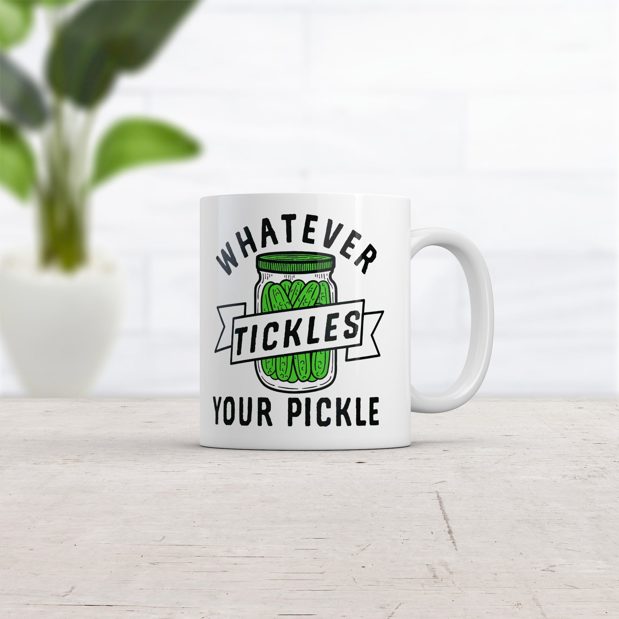 Funny White Whatever Tickles Your Pickle Coffee Mug Nerdy Food sarcastic Tee