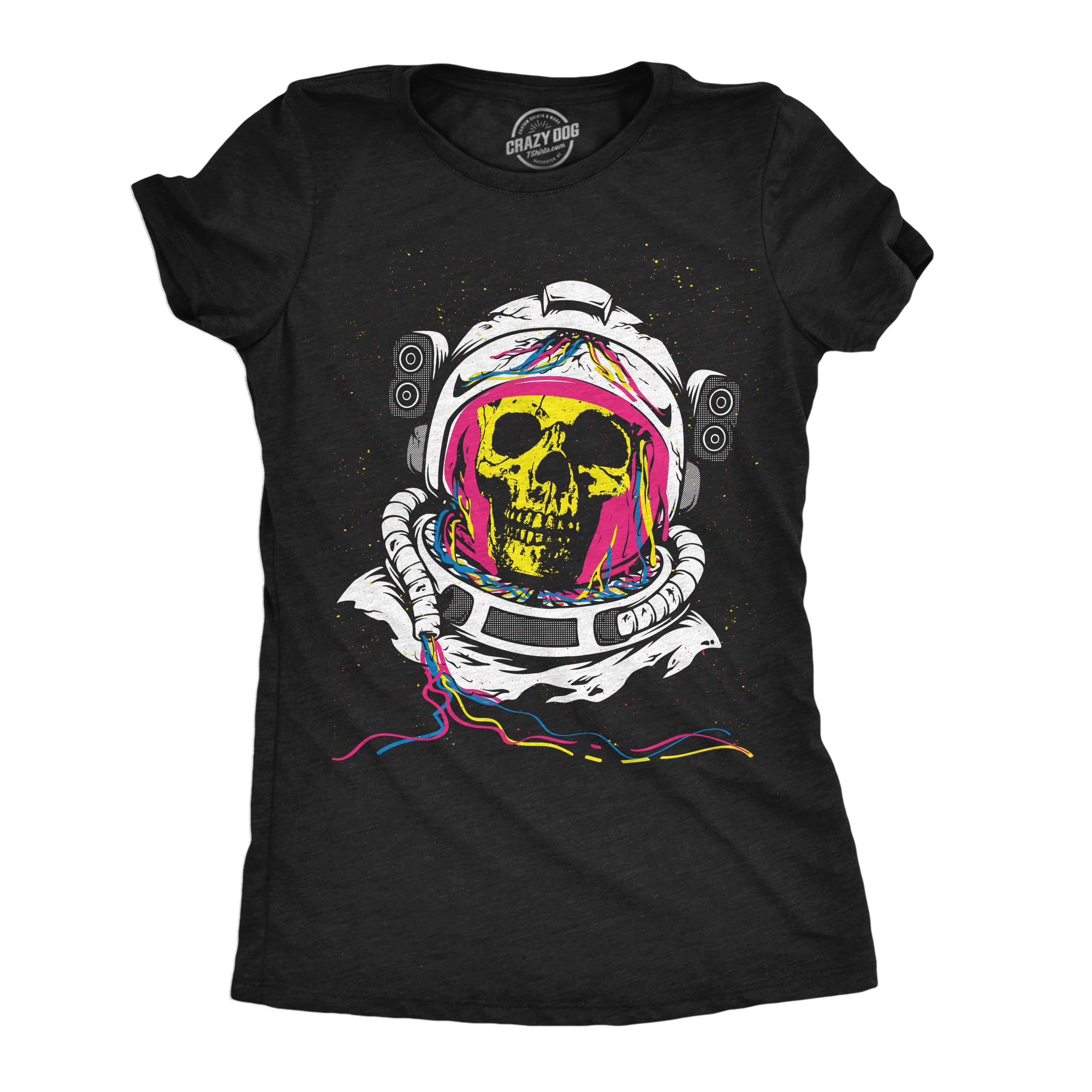 Funny Heather Black - Rainbow Astronaut Skull Rainbow Astronaut Skull Womens T Shirt Nerdy space Tee