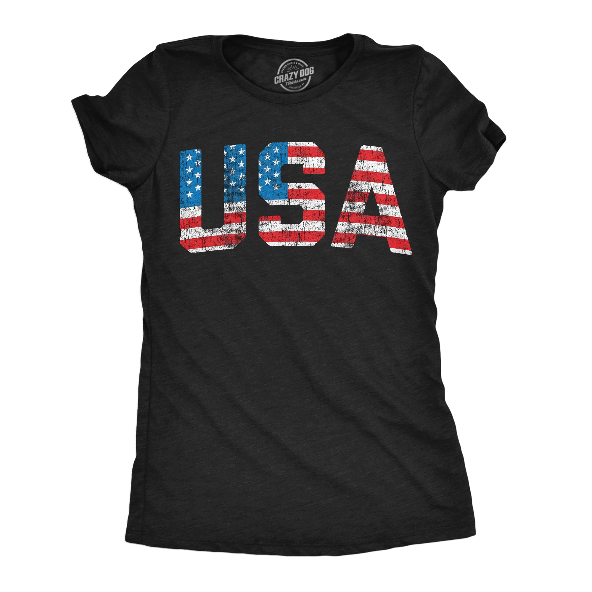 Funny Heather Black - Vintage USA Vintage USA Womens T Shirt Nerdy Fourth Of July Tee