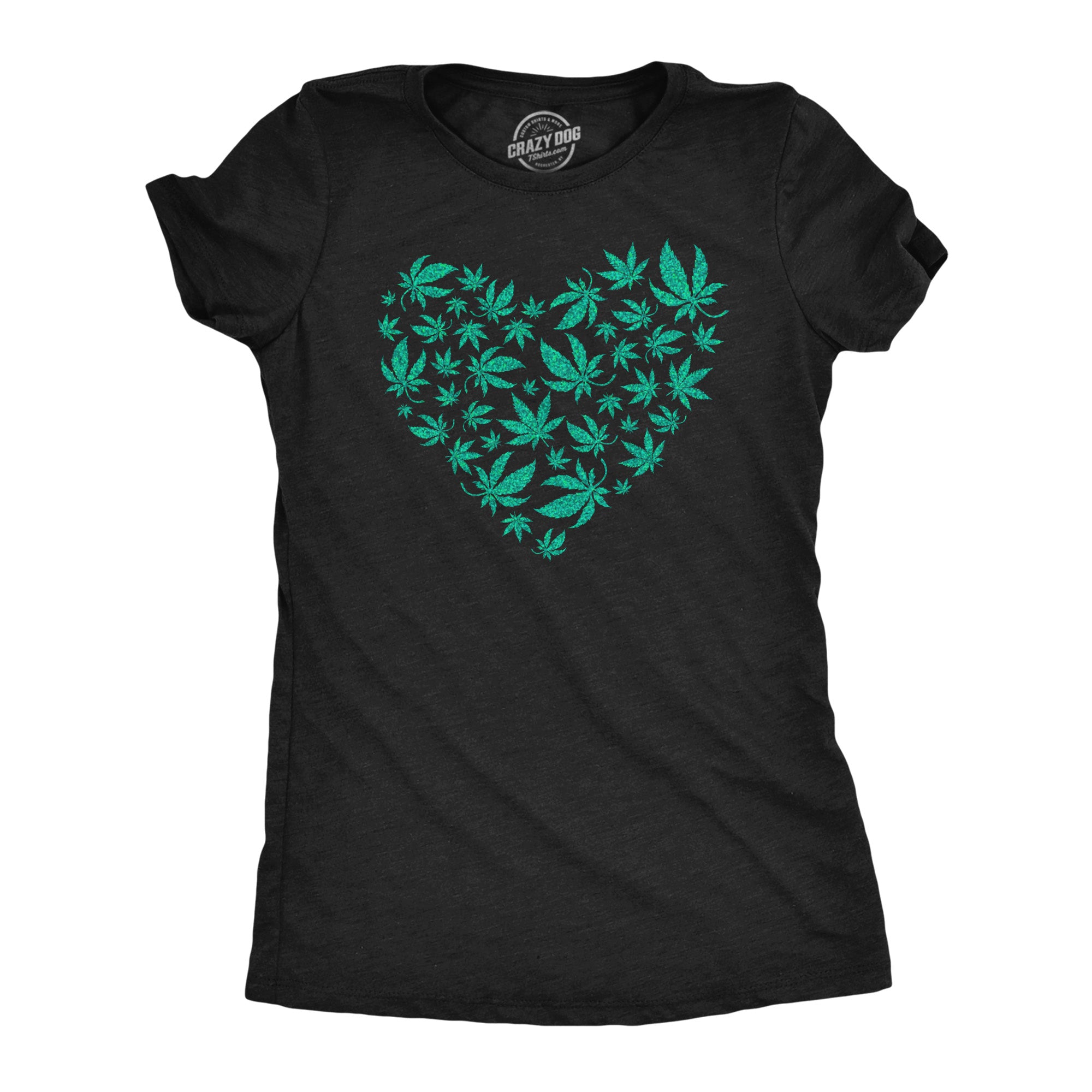 Funny Heather Black - Glitter Heart Of Pot Leaves Glitter Heart Made Of Pot Leaves Womens T Shirt Nerdy Valentine's Day 420 Tee
