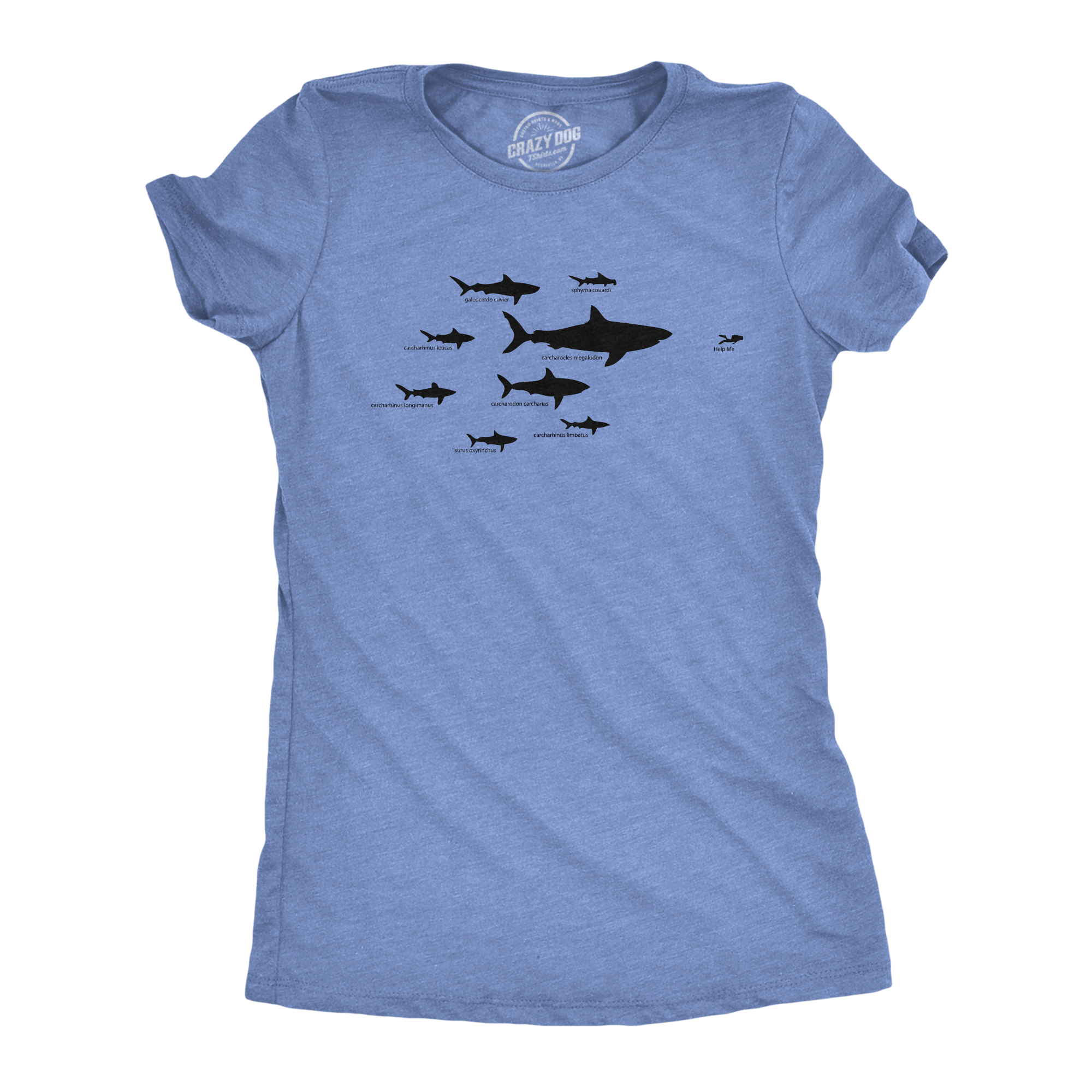 Funny Light Heather Blue - Shark Hierarchy Shark Hierarchy Womens T Shirt Nerdy Shark Week Science Tee