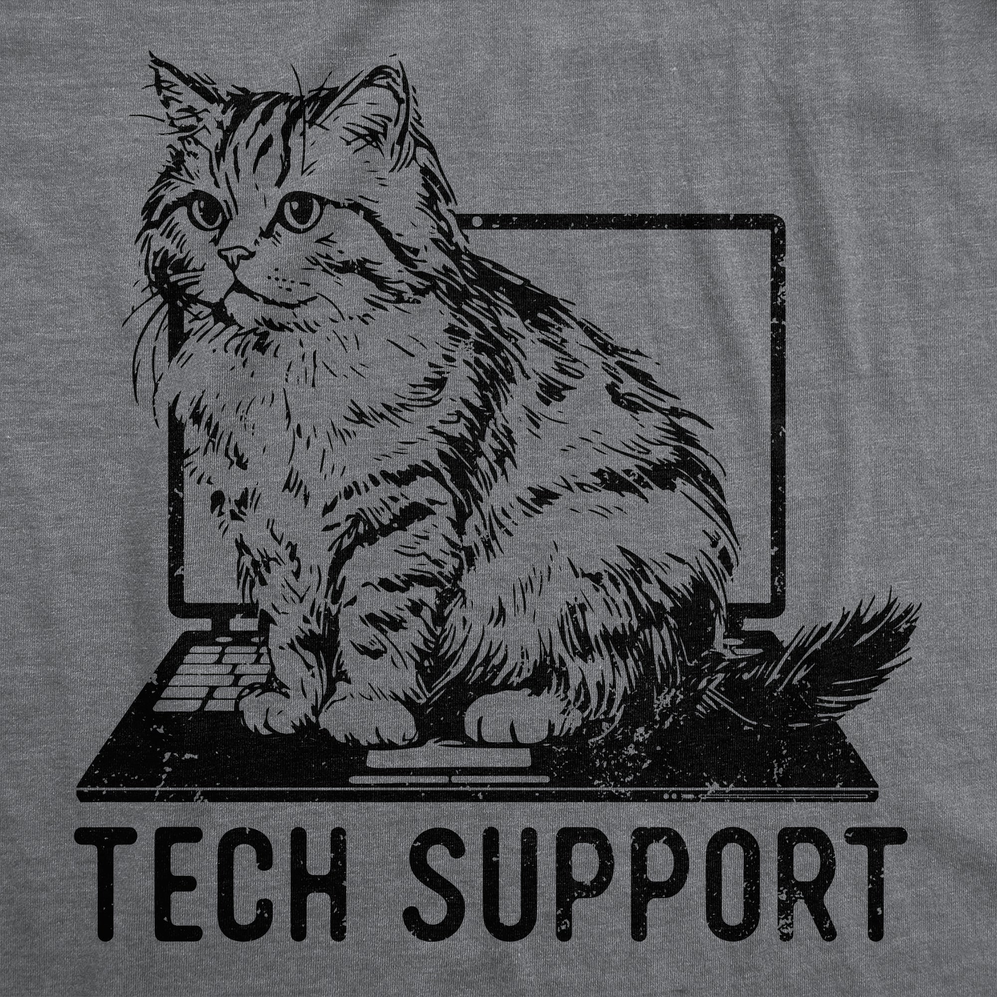 Funny Dark Heather Grey - Tech Support Tech Support Womens T Shirt Nerdy cat sarcastic Tee