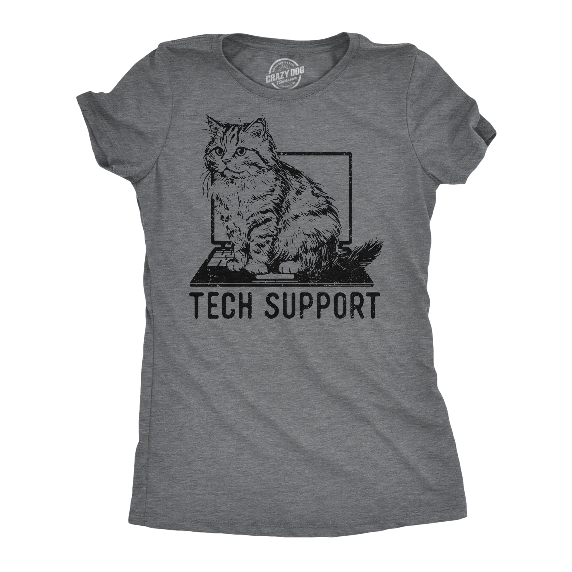 Funny Dark Heather Grey - Tech Support Tech Support Womens T Shirt Nerdy cat sarcastic Tee