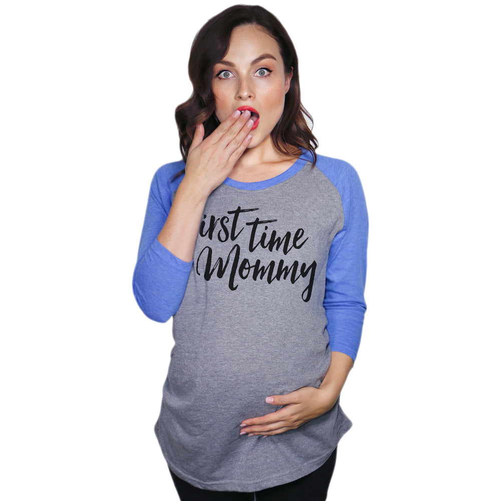 Funny Dark Heather Grey First Time Mommy raglan Nerdy Mother's Day Tee