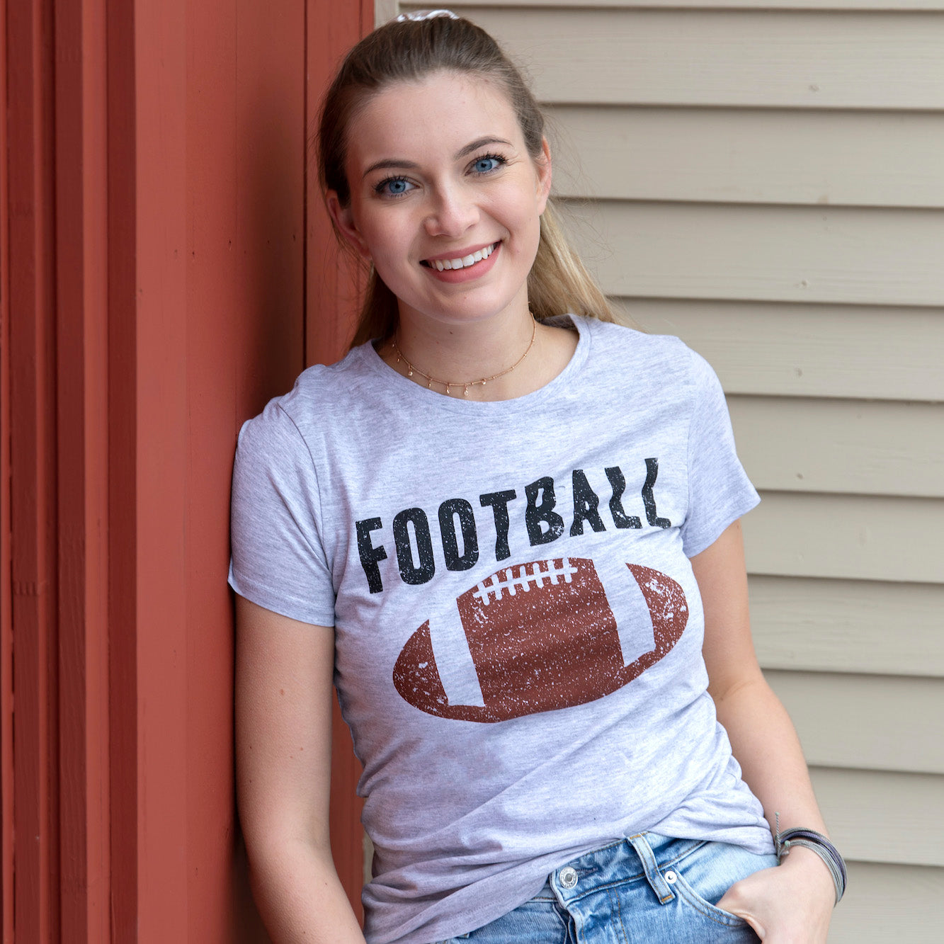 Funny Light Heather Grey Vintage Football Womens T Shirt Nerdy Football Retro Tee