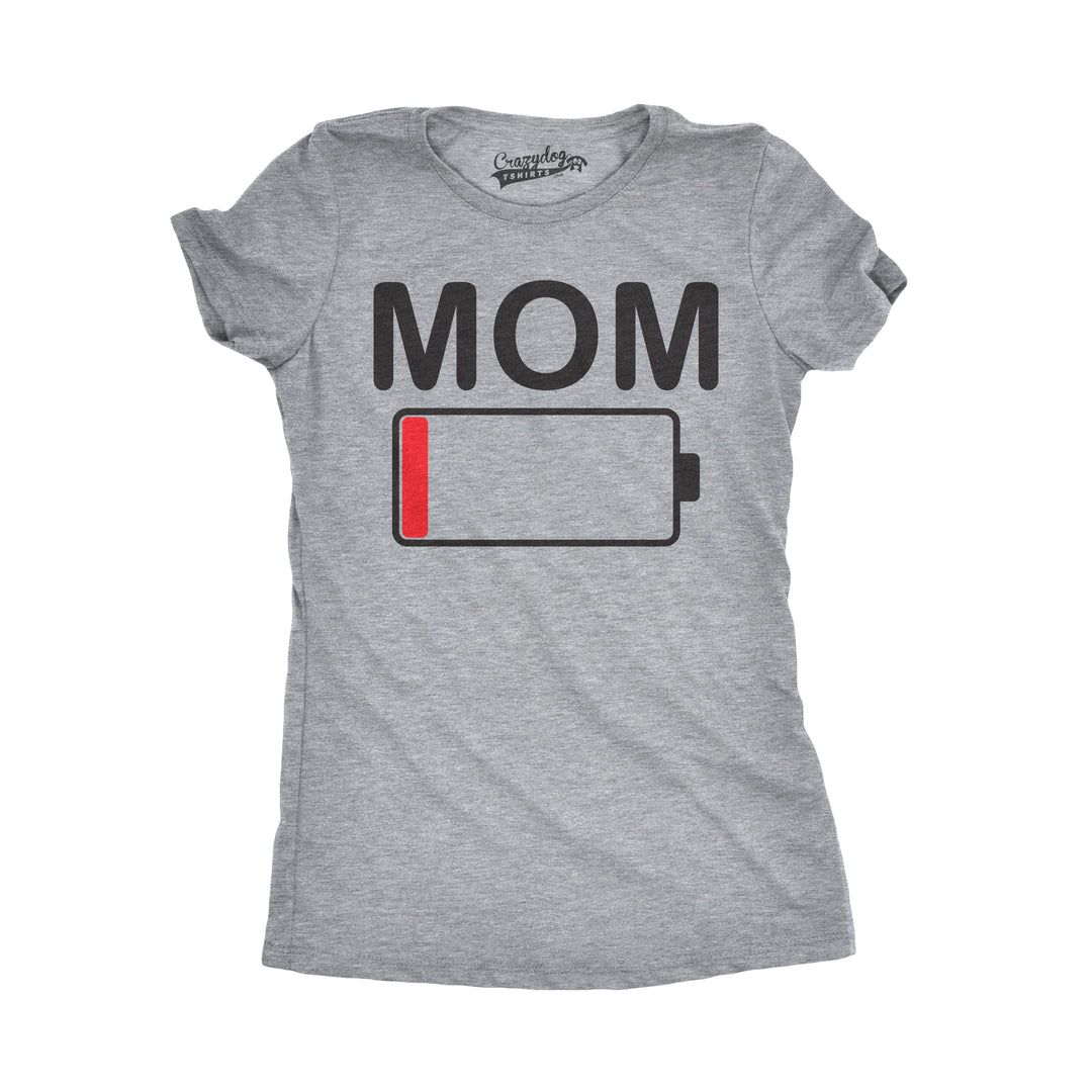 Funny Light Heather Grey Mom Battery Low Womens T Shirt Nerdy Mother's Day Tee