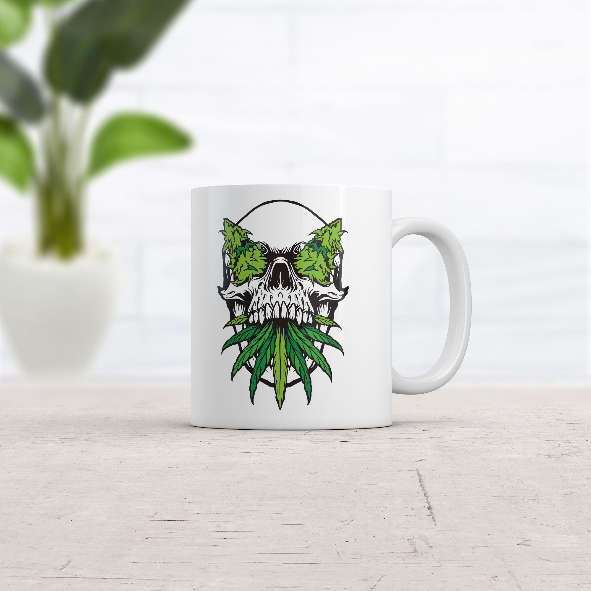 Funny White Cannabis Skull Coffee Mug Nerdy 420 sarcastic Tee