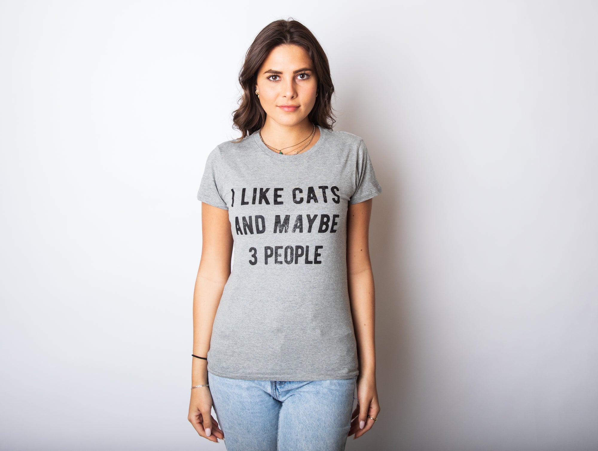 Funny Dark Heather Grey I Like Cats And Maybe 3 People Womens T Shirt Nerdy Cat introvert Tee