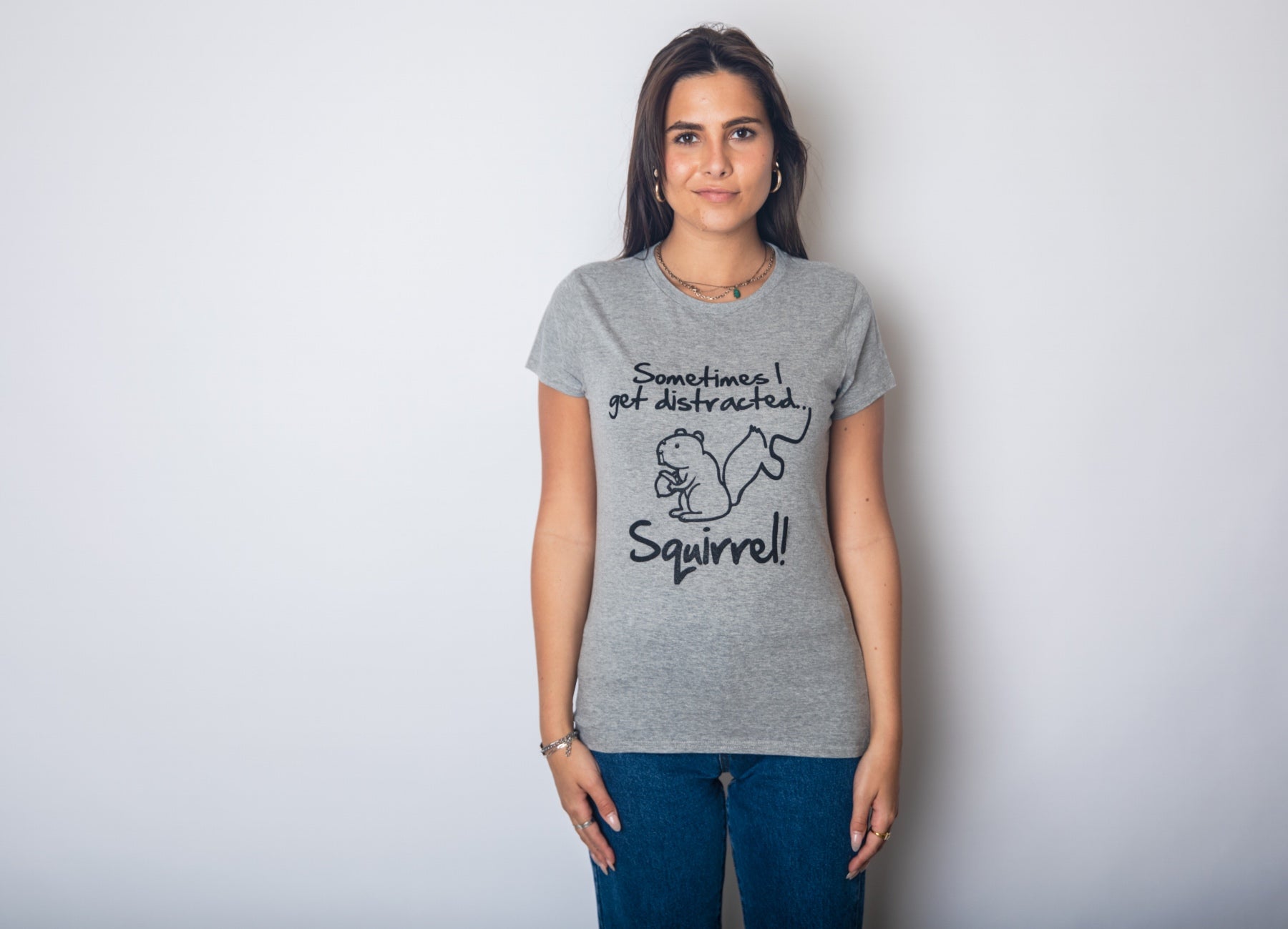 Funny Light Heather Grey - Distracted Sometimes I Get Distracted Womens T Shirt Nerdy Animal Tee