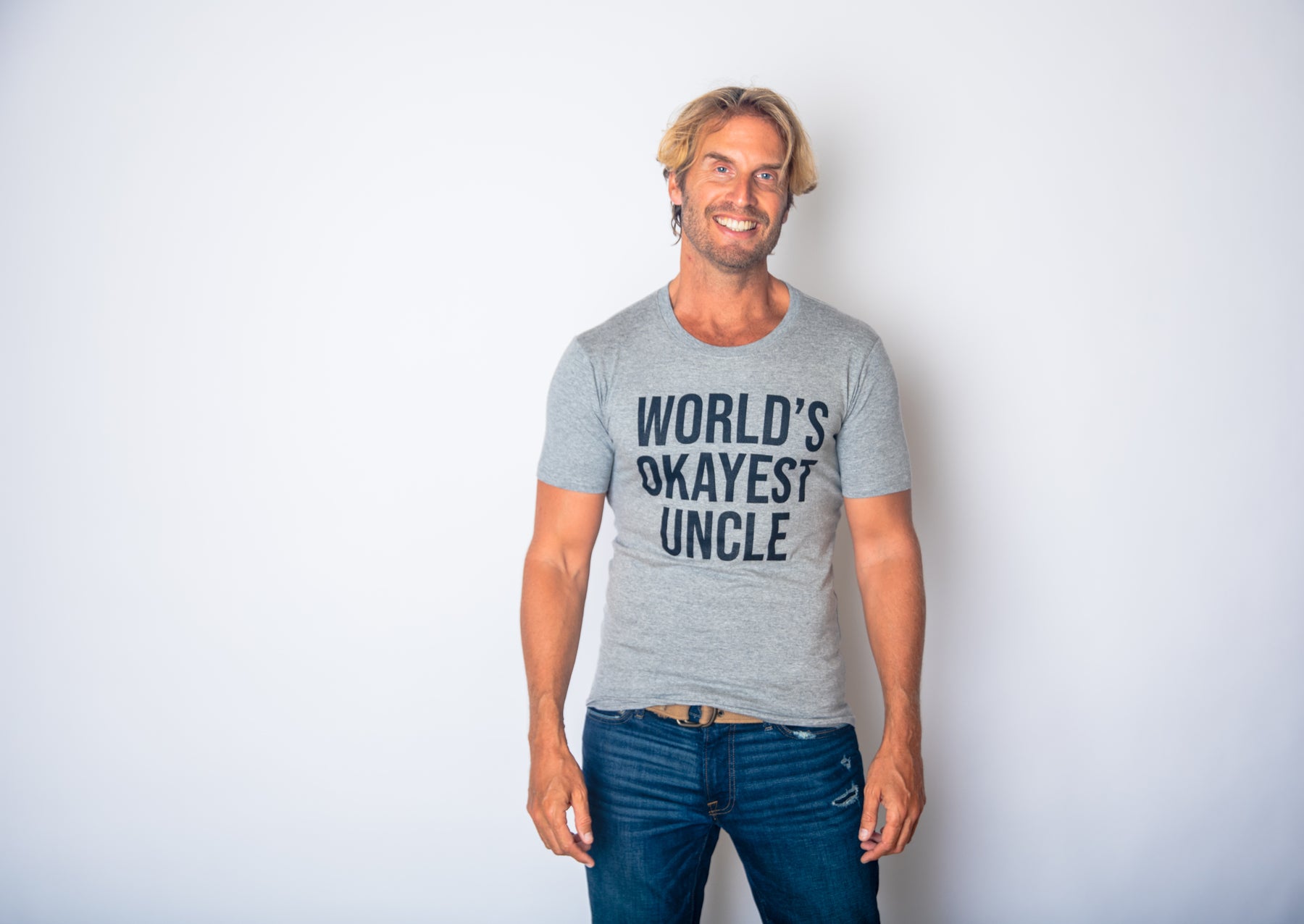 Funny Light Heather Grey World's Okayest Uncle Mens T Shirt Nerdy Okayest Uncle Tee