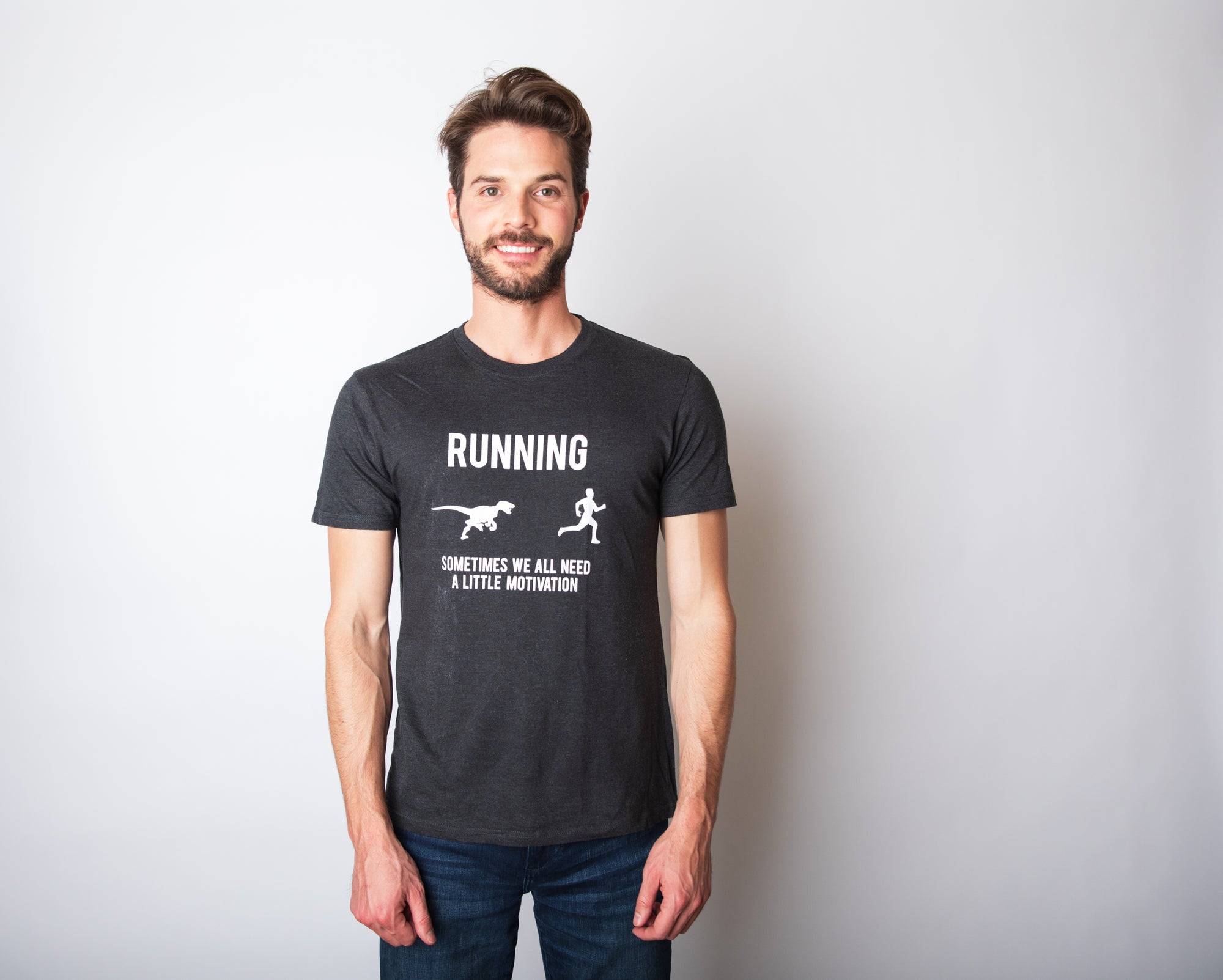 Funny Running, We All Need A Little Motivation Mens T Shirt Nerdy Dinosaur Fitness Tee