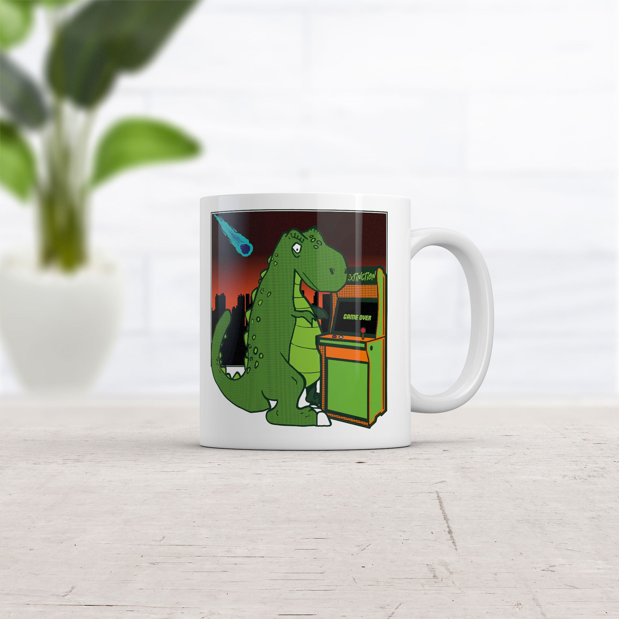Funny White Game Over T Rex Coffee Mug Nerdy Video Games Dinosaur Tee