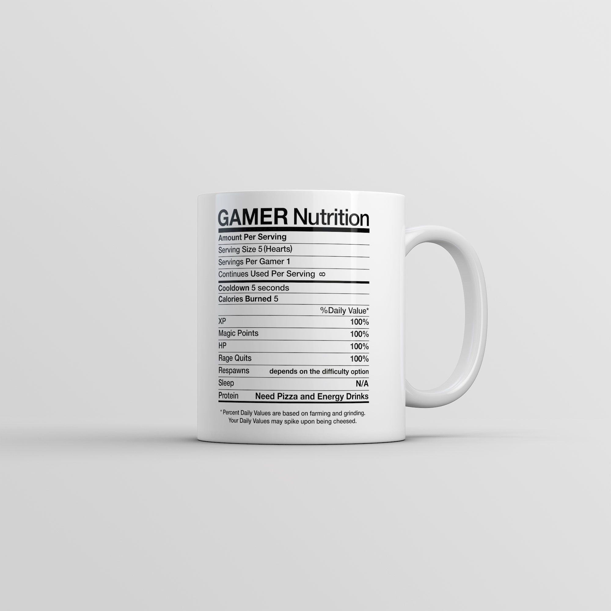 Funny White Gamer Nutrition Coffee Mug Nerdy Food Video Games Sarcastic Tee