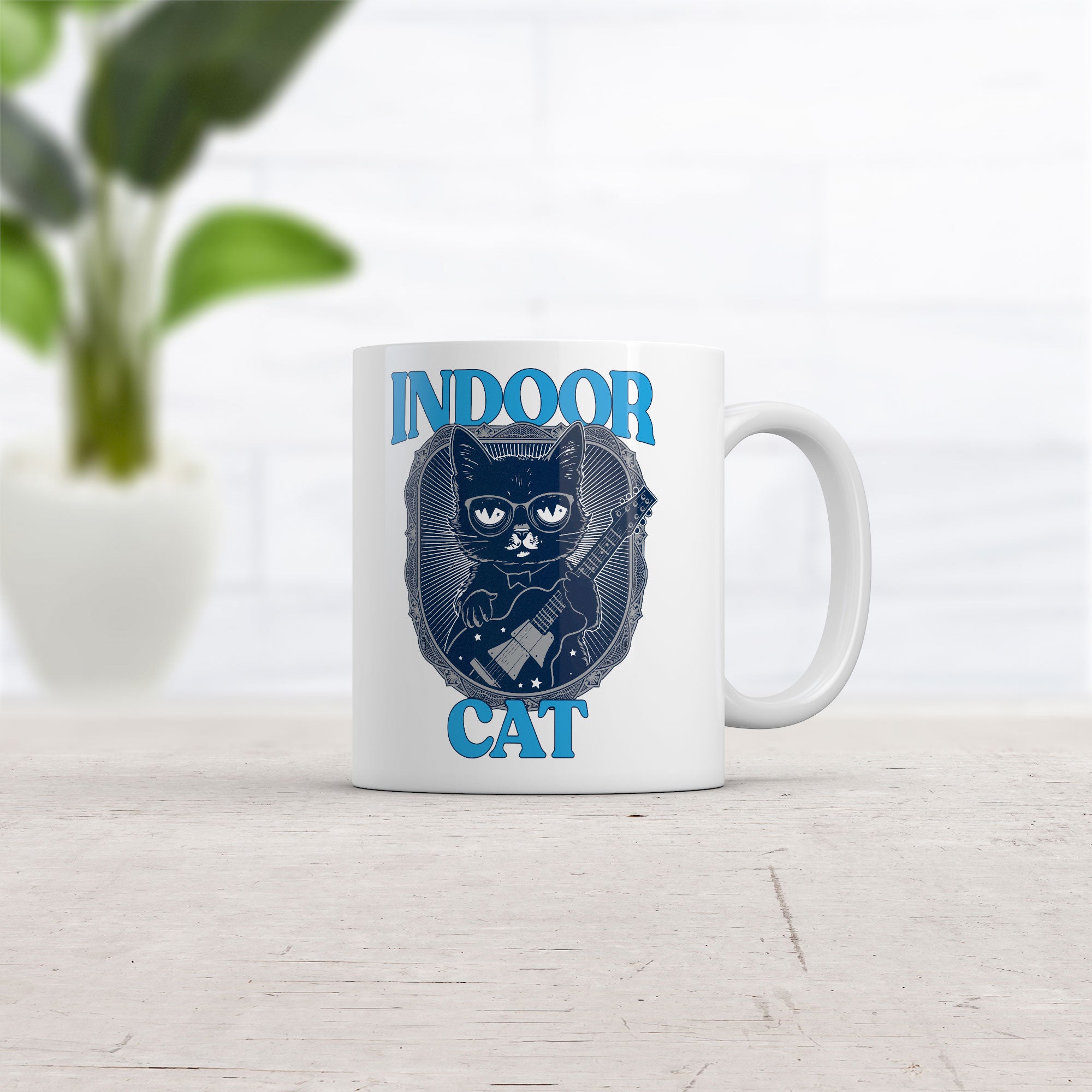 Funny White Indoor Cat Coffee Mug Nerdy Introvert Cat Tee