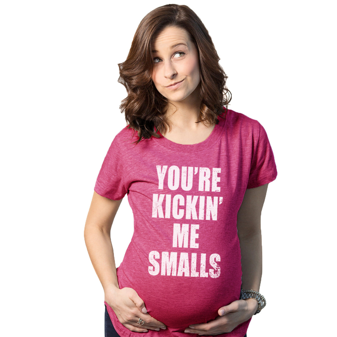 Funny Pink Kickin’ Me Smalls Maternity T Shirt Nerdy TV & Movies Baseball Tee