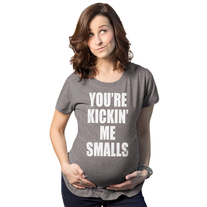 Funny Dark Heather Grey Kickin’ Me Smalls Maternity T Shirt Nerdy TV & Movies Baseball Tee