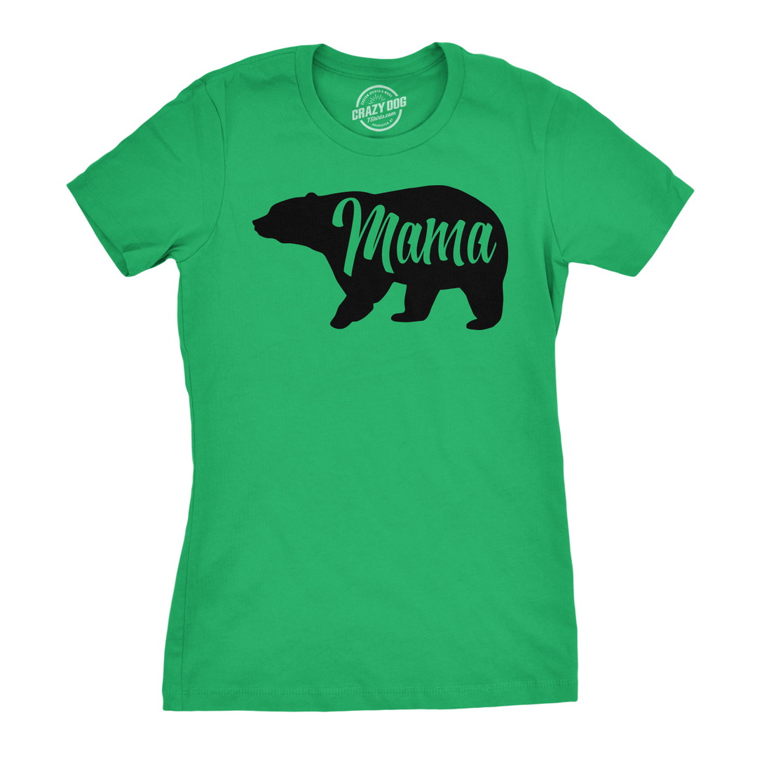 Funny Green Mama Bear Womens T Shirt Nerdy Mother's Day Animal Tee