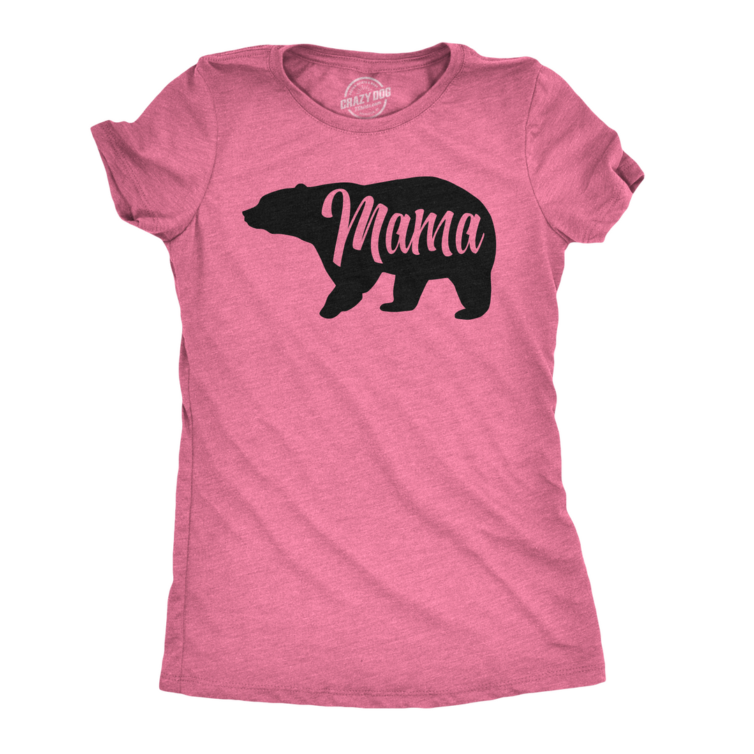 Funny Heather Pink Mama Bear Womens T Shirt Nerdy Mother's Day Animal Tee