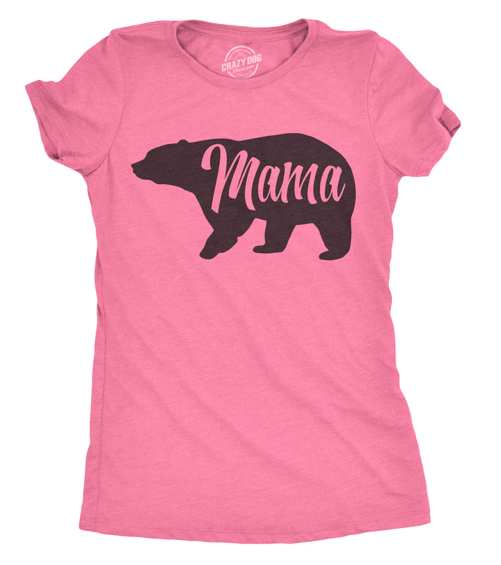 Funny Heather Pink Mama Bear Womens T Shirt Nerdy Mother's Day Animal Tee