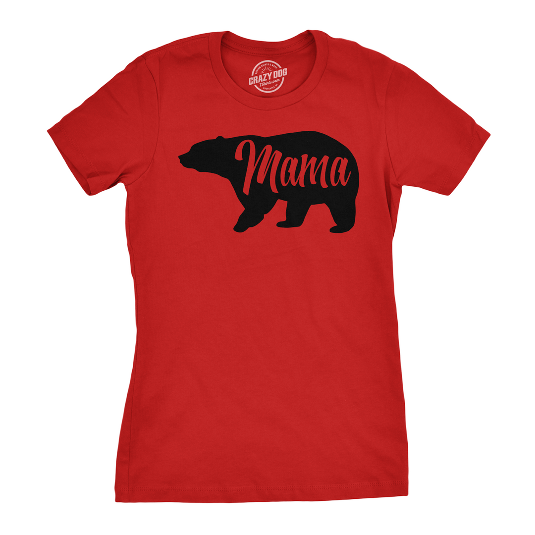 Funny Red Mama Bear Womens T Shirt Nerdy Mother's Day Animal Tee
