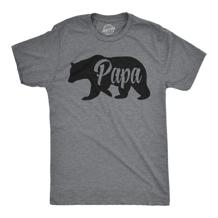 Funny Dark Heather Grey Papa Bear Mens T Shirt Nerdy Father's Day Animal Tee
