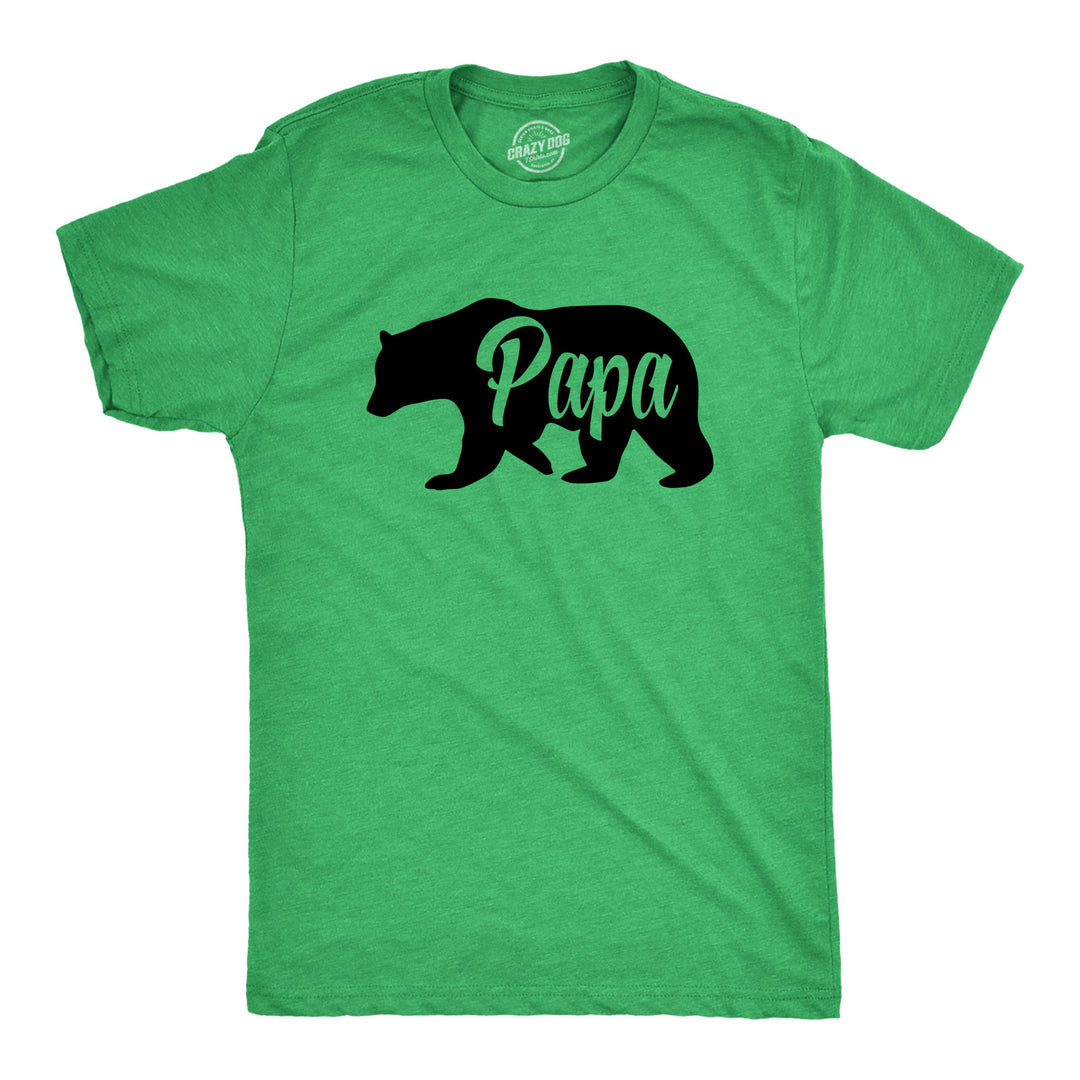Funny Heather Green Papa Bear Mens T Shirt Nerdy Father's Day Animal Tee
