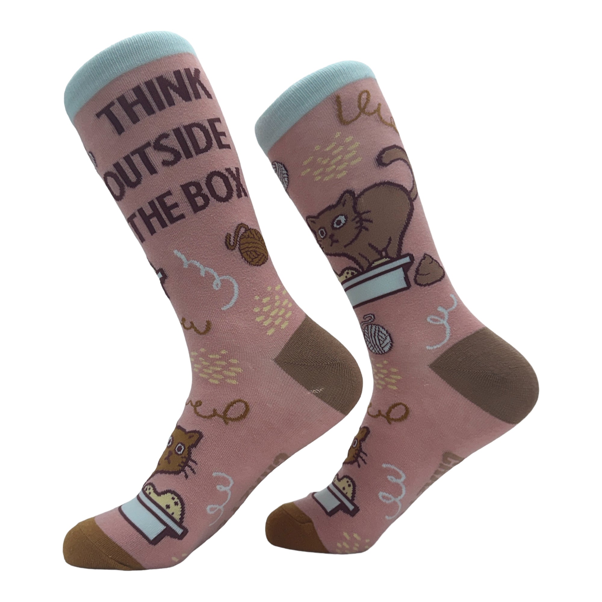 Funny Multi - Outside The Box Women's Think Outside The Box Sock Nerdy cat toilet Tee