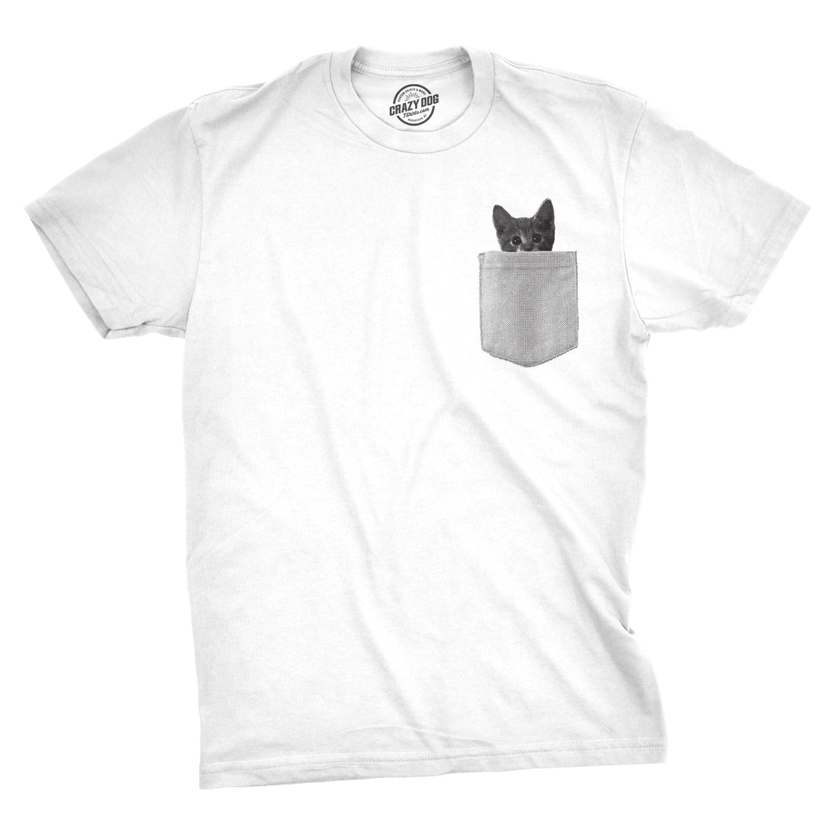 Funny White Pocket Cat Mens T Shirt Nerdy Animal Cat Tee