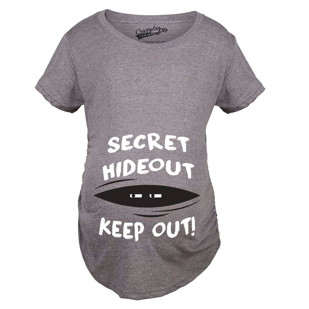 Funny Dark Heather Grey Secret Hideout Maternity T Shirt Nerdy Peeking Tee