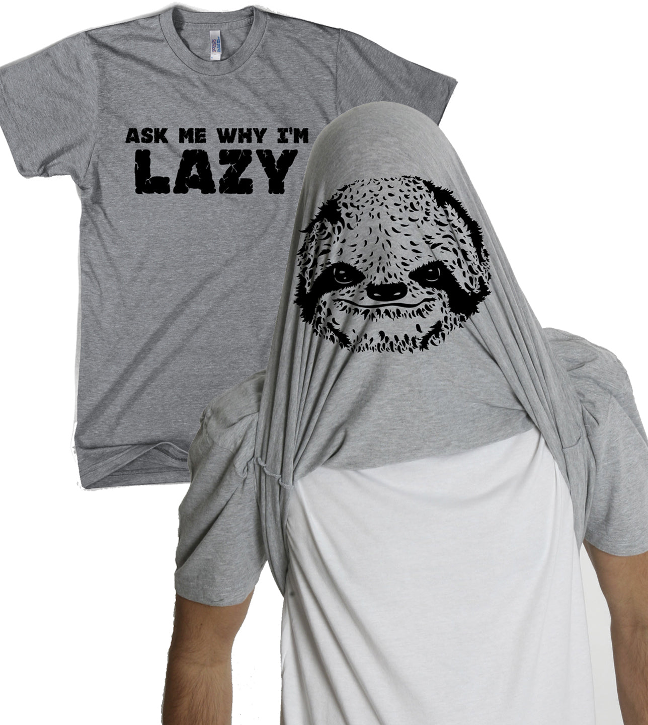 Funny Light Heather Grey Ask Me Why I'm Lazy Sloth Flip Mens T Shirt Nerdy Animal Flip Tee