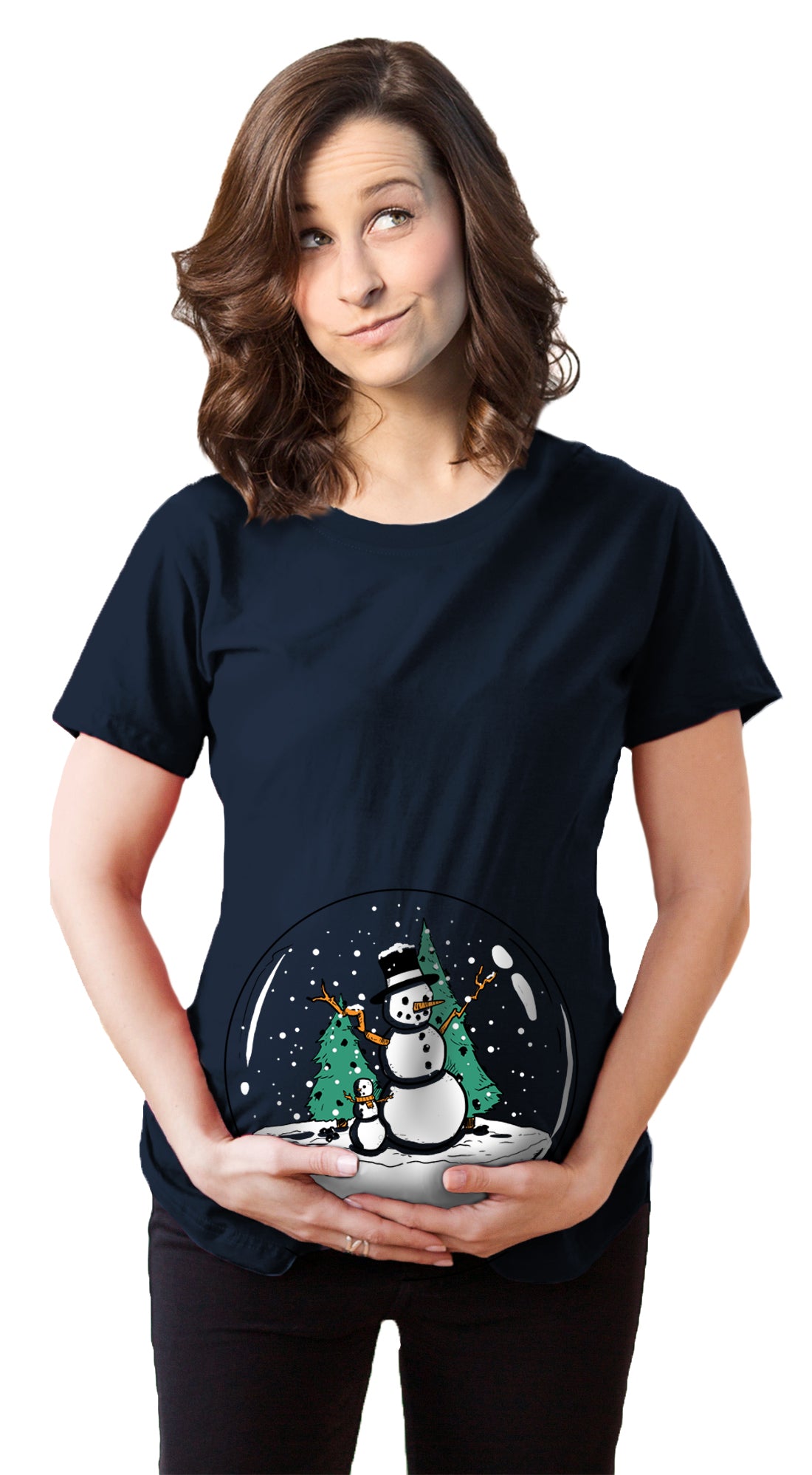 Funny Heather Navy - Snow Globe Snow Globe Snowman Maternity T Shirt Nerdy Christmas Tee