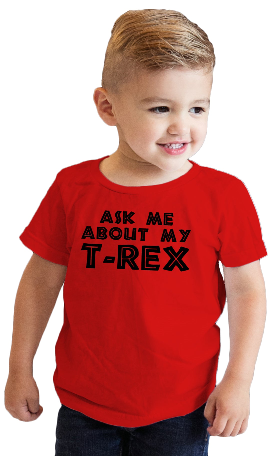 Funny Red Ask Me About My T-Rex Toddler T Shirt Nerdy Dinosaur Flip Tee