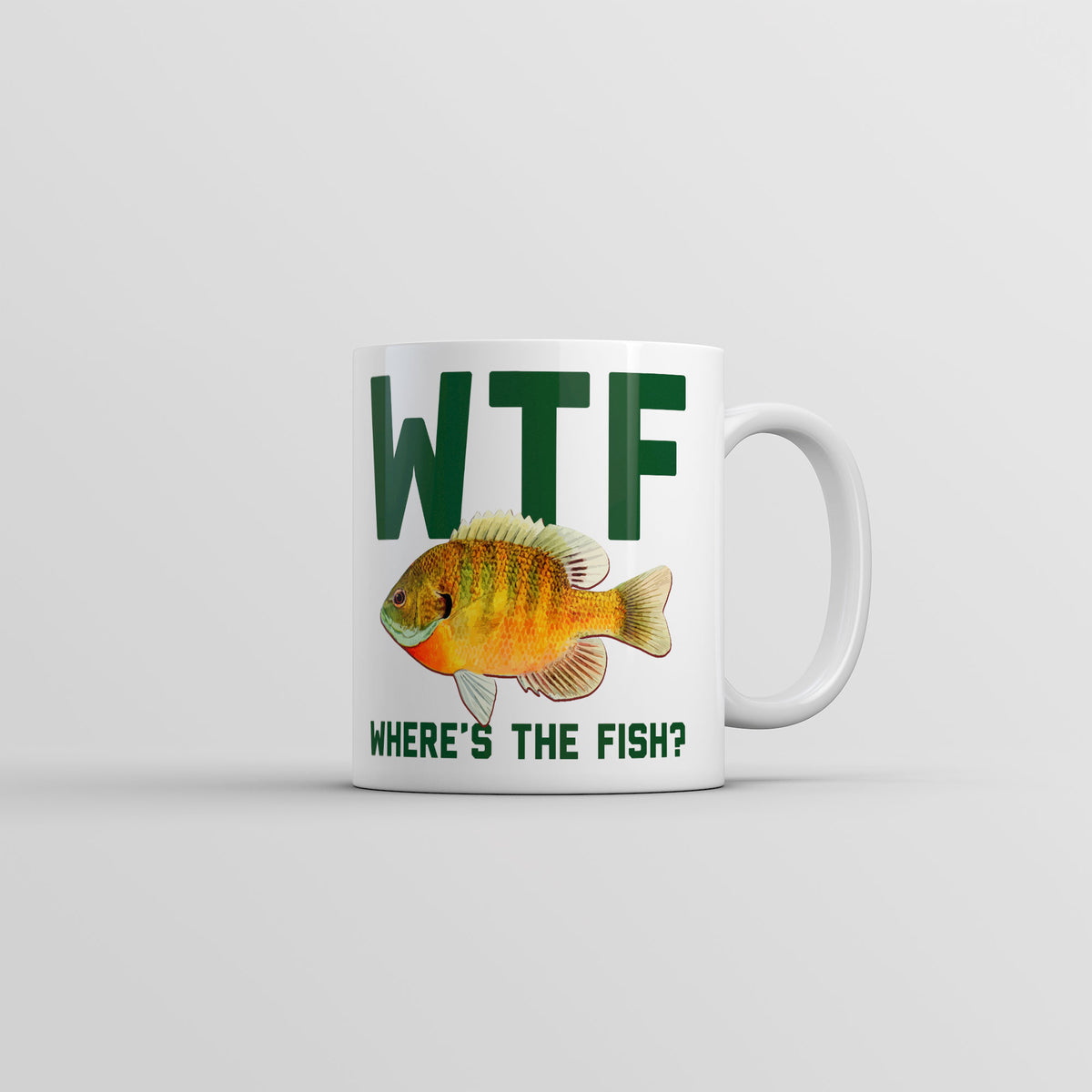 Funny White WTF Wheres The Fish Coffee Mug Nerdy Fishing sarcastic Tee